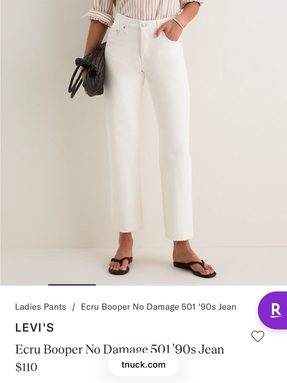 Levi's Ecru Booper No Damage 501 '90s Jean - Picture 3 of 5